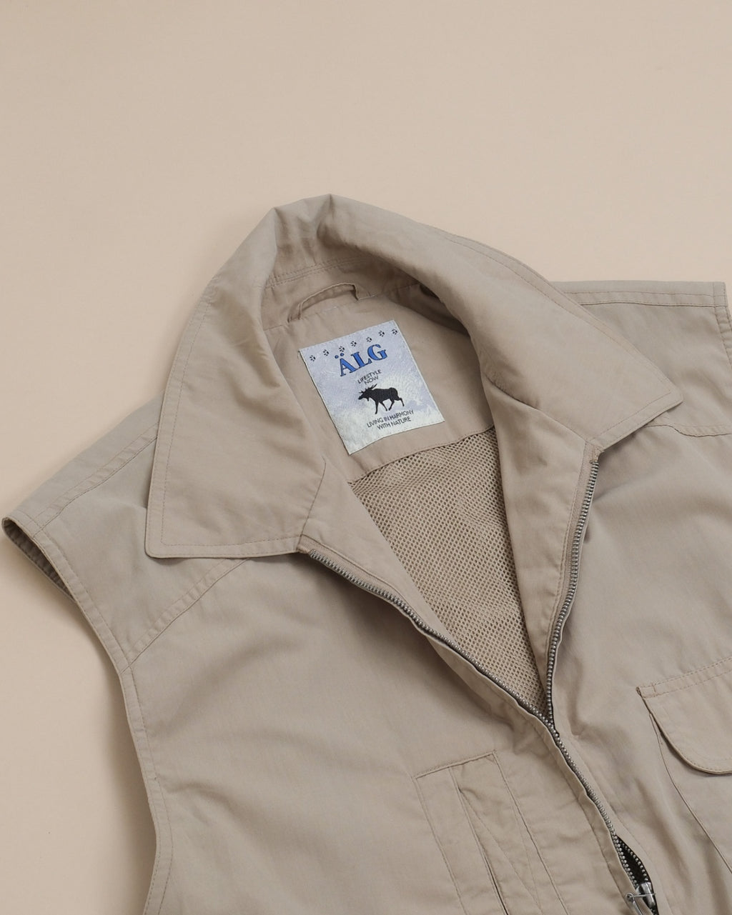 Beige Collared Utility Vest