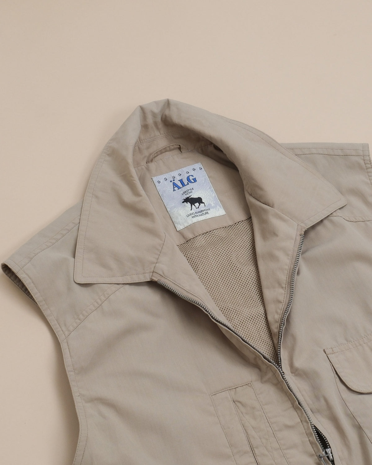 Beige Collared Utility Vest