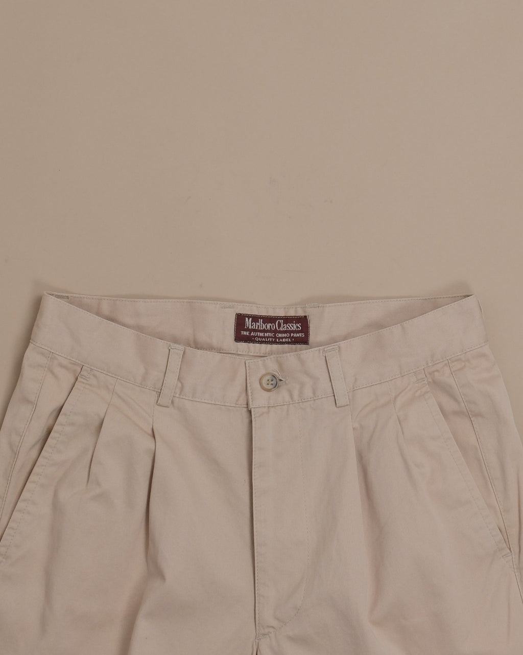 Beige Cotton Twill High-Rise Pleated Trousers