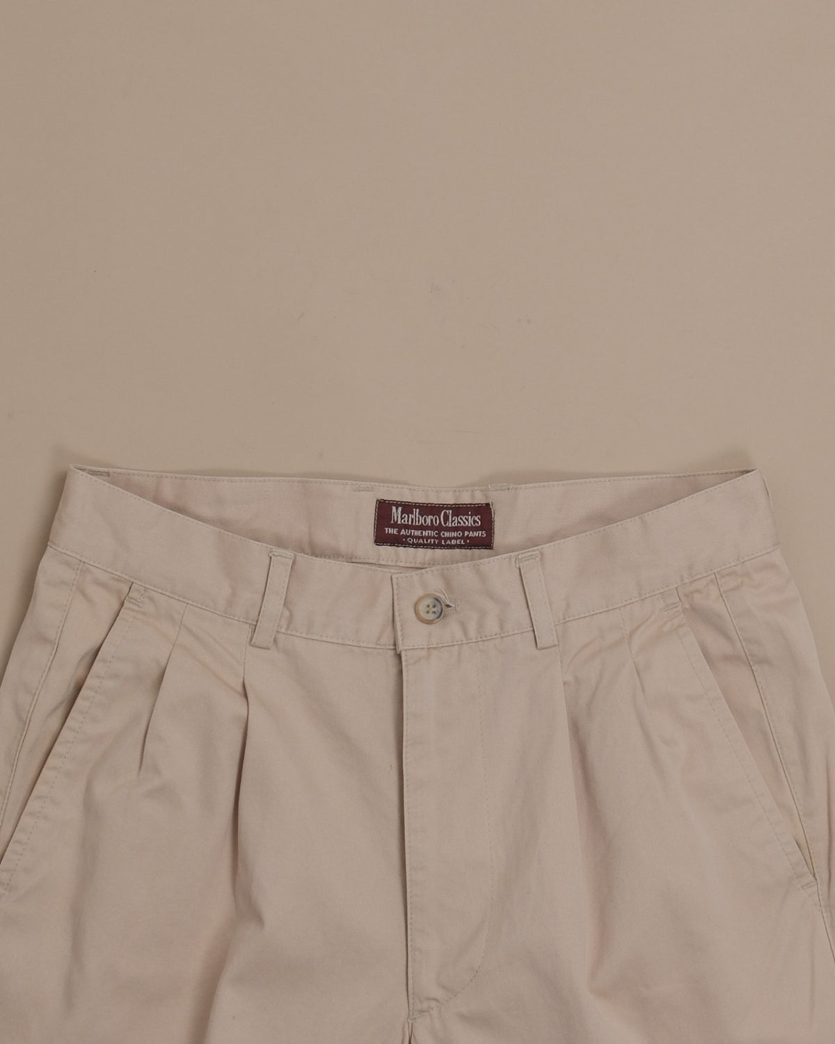Beige Cotton Twill High-Rise Pleated Trousers