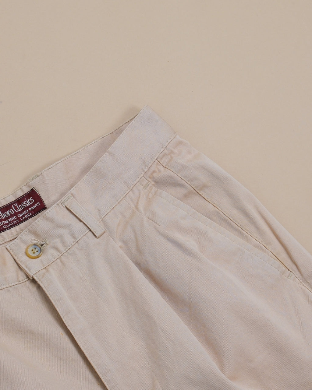 Beige Cotton Twill High-Rise Pleated Trousers