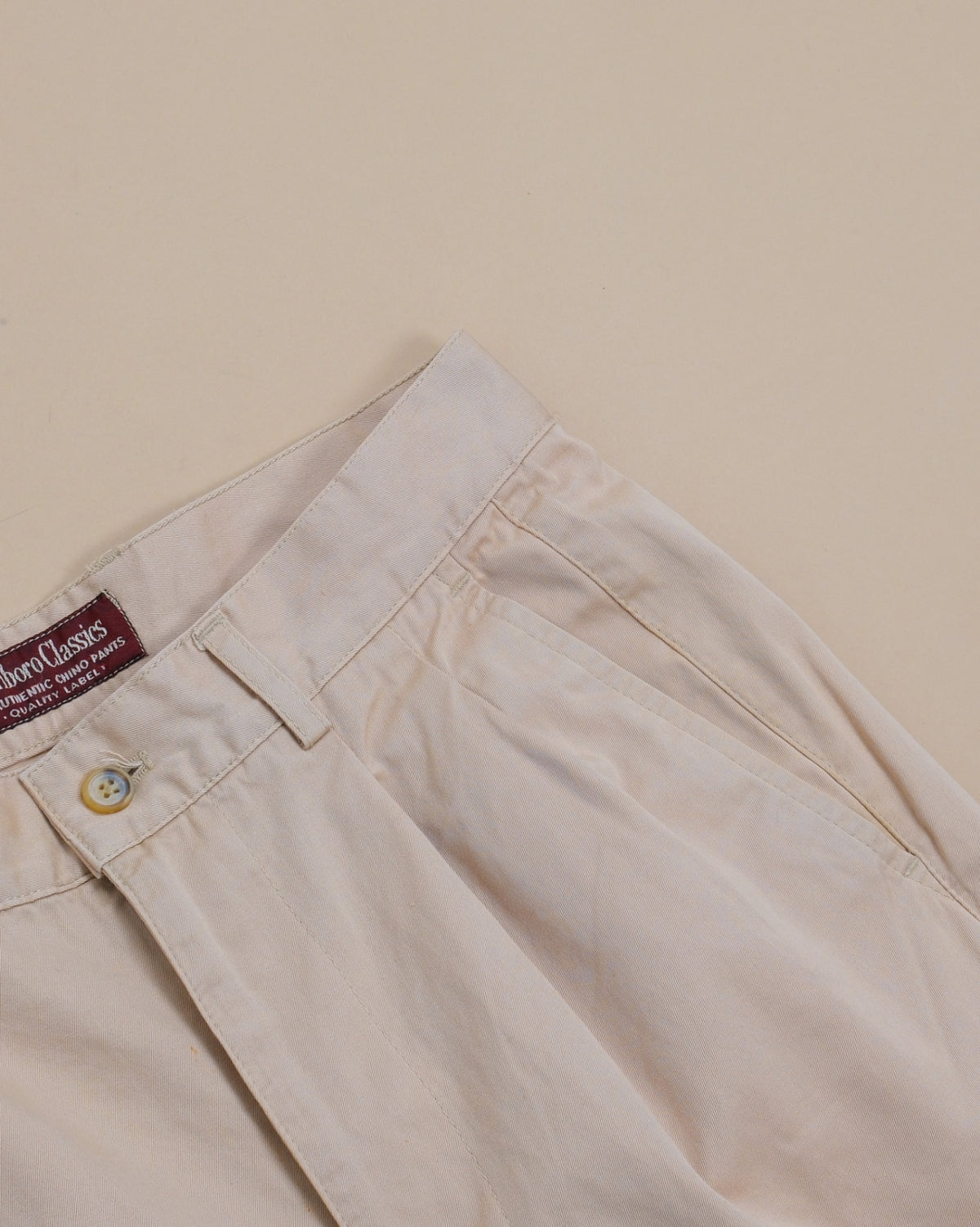 Beige Cotton Twill High-Rise Pleated Trousers
