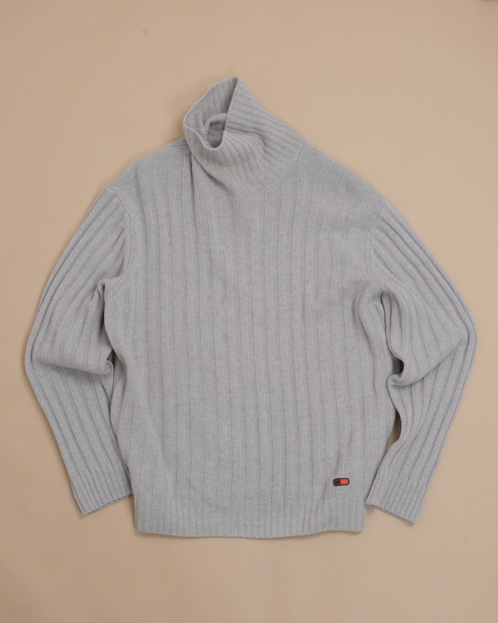 Light Grey Wool/Cashmere Rib-Knit Rollneck