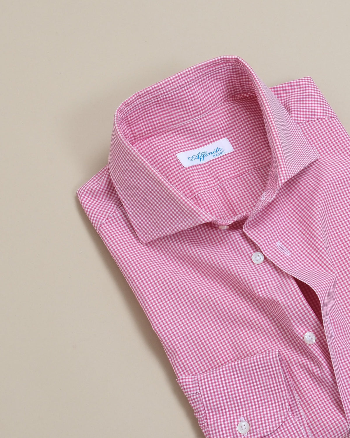 White/Cherry Red Gingham Spread-Collar Shirt
