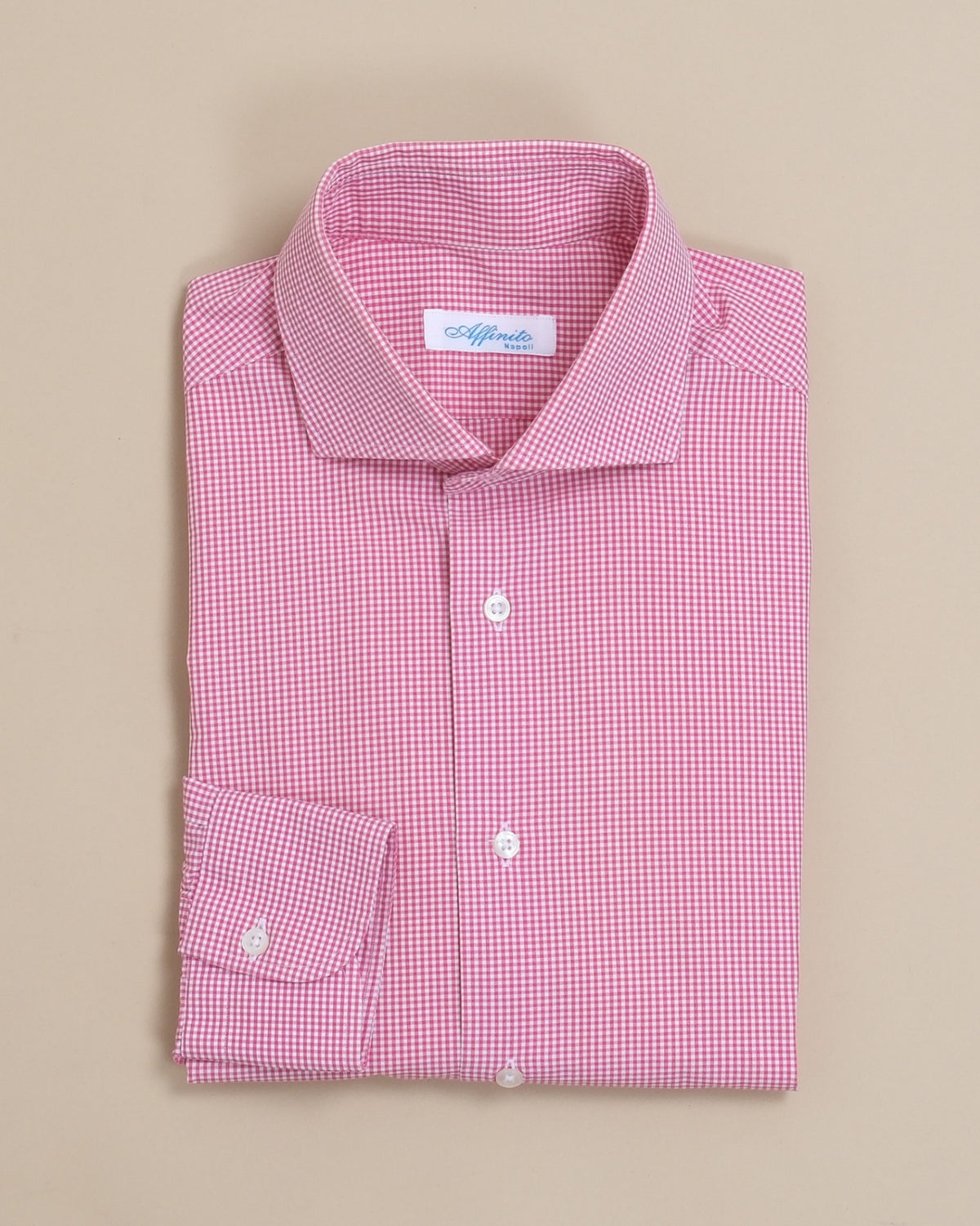 White/Cherry Red Gingham Spread-Collar Shirt