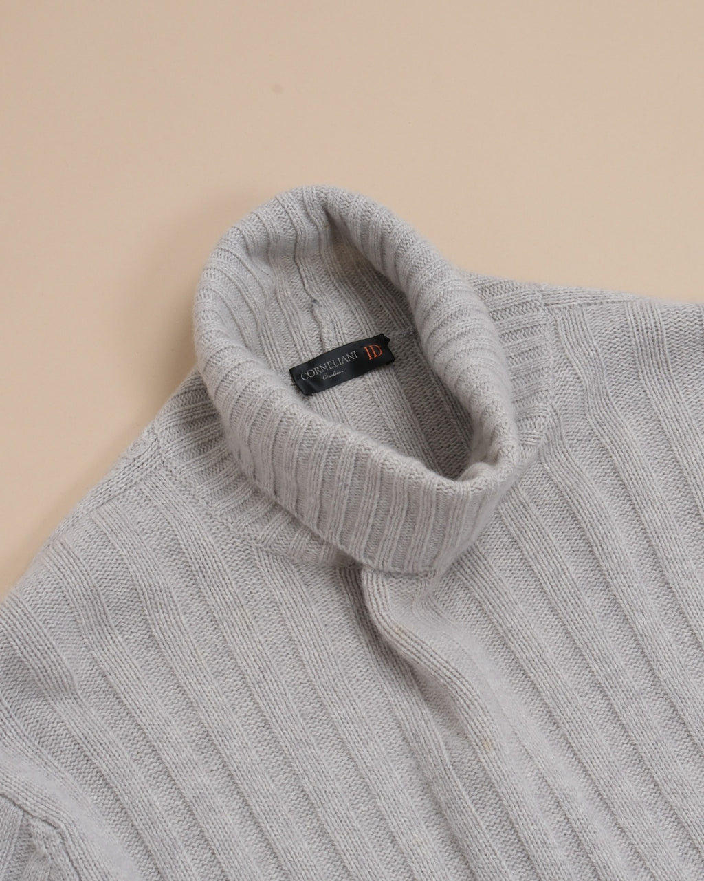Light Grey Wool/Cashmere Rib-Knit Rollneck