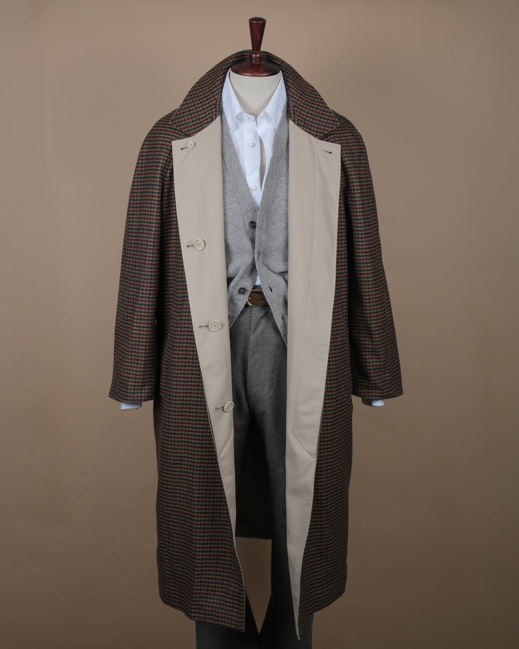 Beige/Brown Wool Overcoat