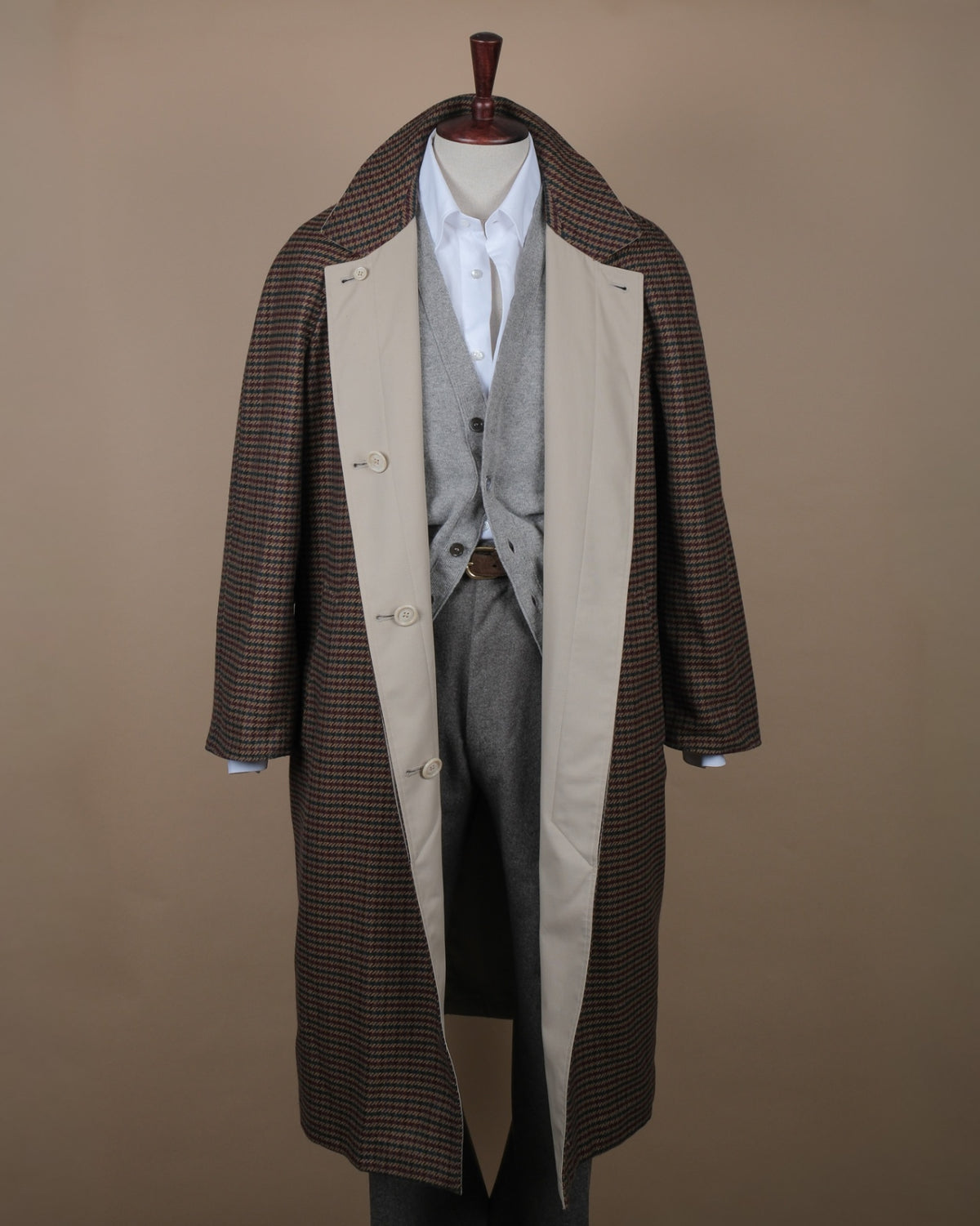 Beige/Brown Wool Overcoat