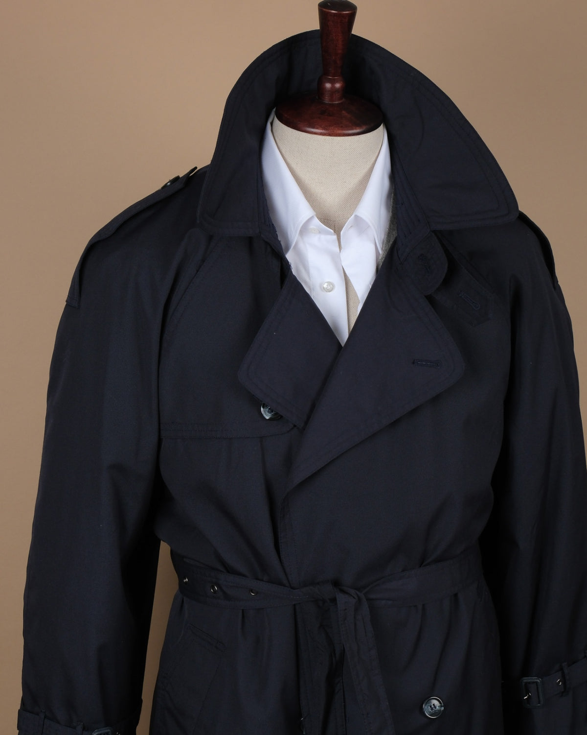 Navy Blue Cotton Blend Trench Coat