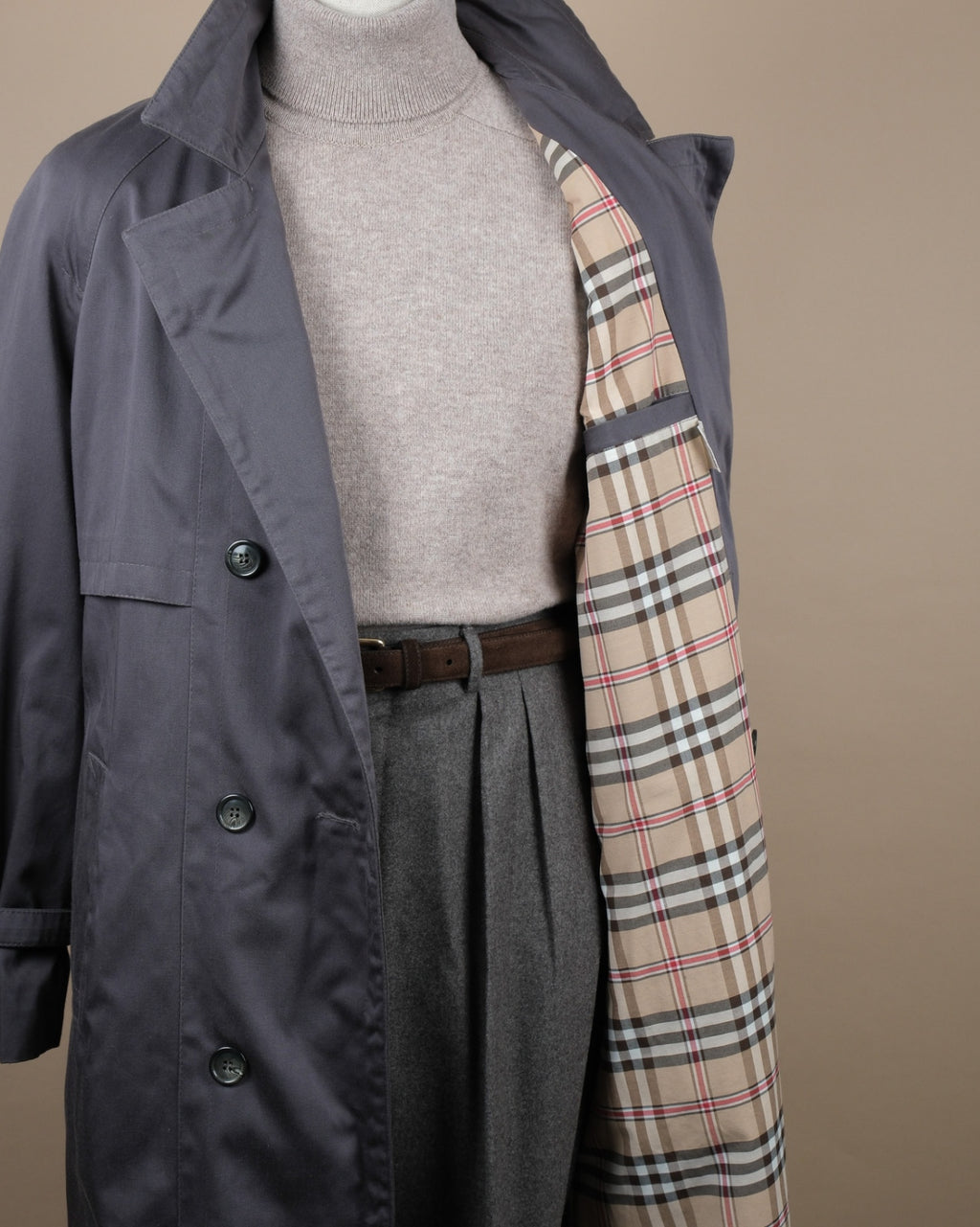 Gray Cotton Blend Trench Coat