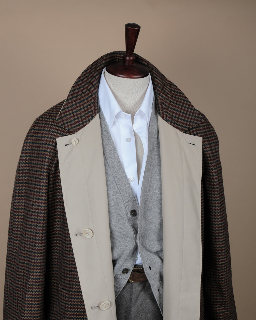 Beige/Brown Wool Overcoat