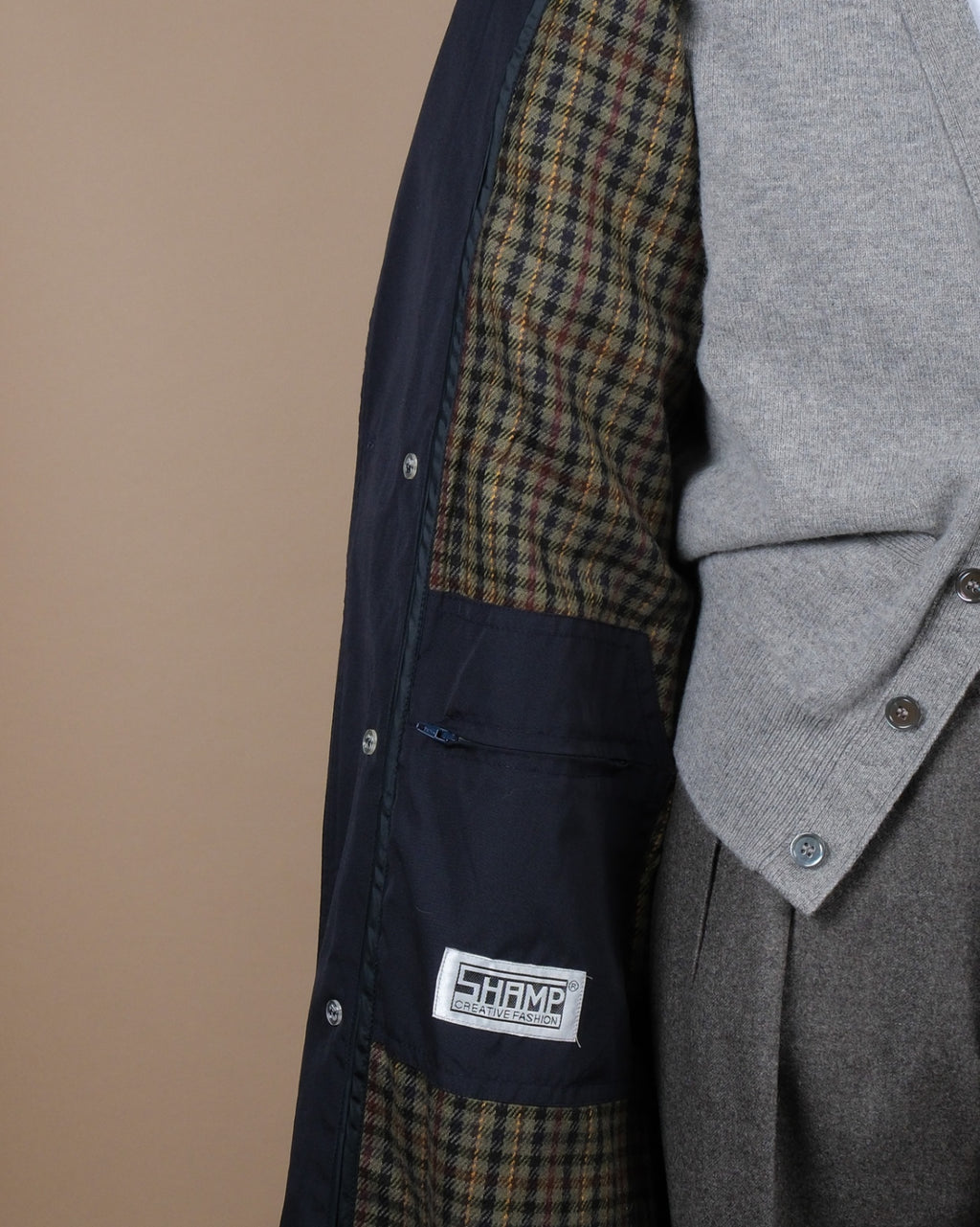 Navy Blue Cotton Blend Trench Coat