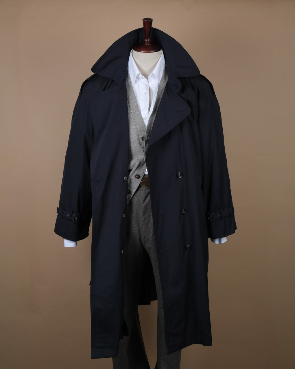 Navy Blue Cotton Blend Trench Coat