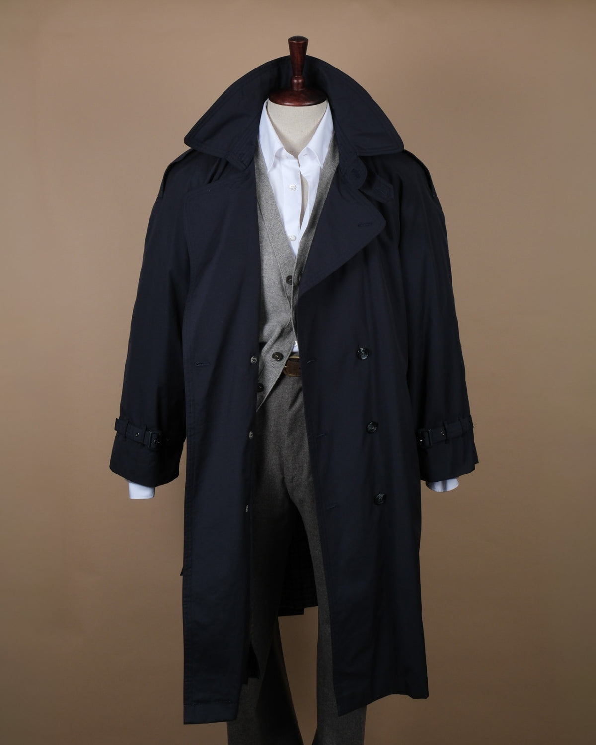 Navy Blue Cotton Blend Trench Coat
