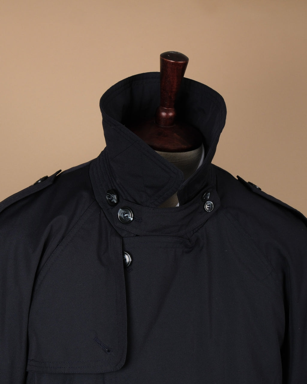 Navy Blue Cotton Blend Trench Coat