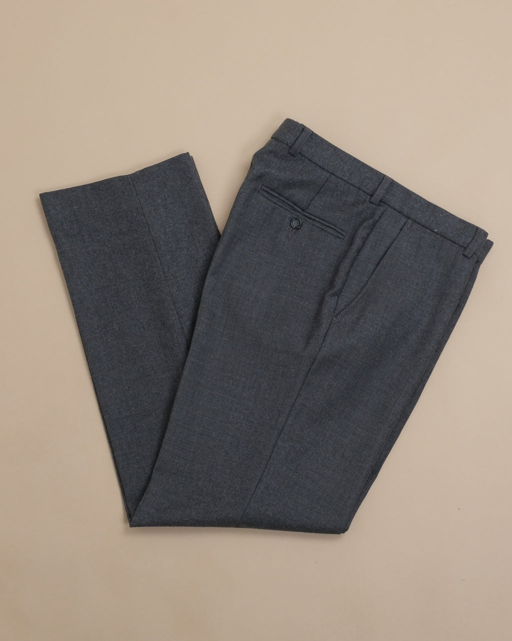 Dark Grey Mid-Rise Woollen Flannel Trousers