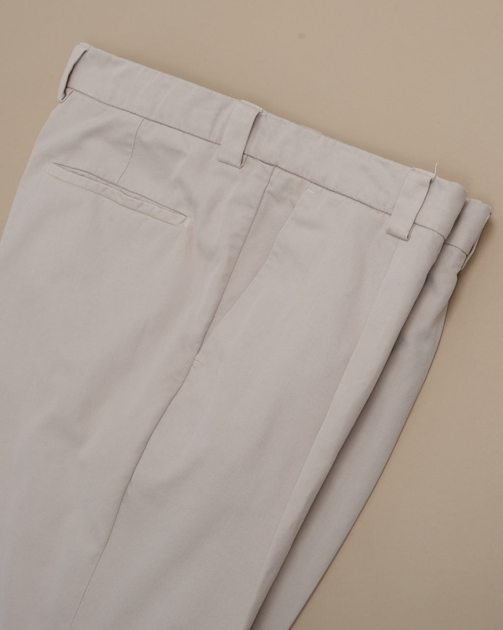 Light Beige Cotton Twill High-Rise Pleated Trousers