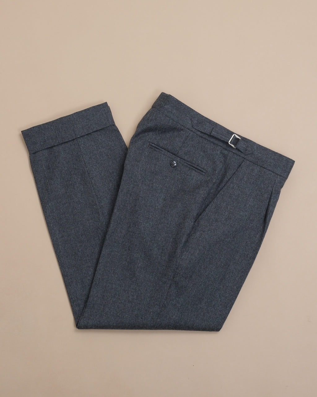 Charcoal Reda Woollen Flannel High-Rise Pleated Trousers