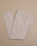 Light Beige Cotton Twill High-Rise Pleated Trousers