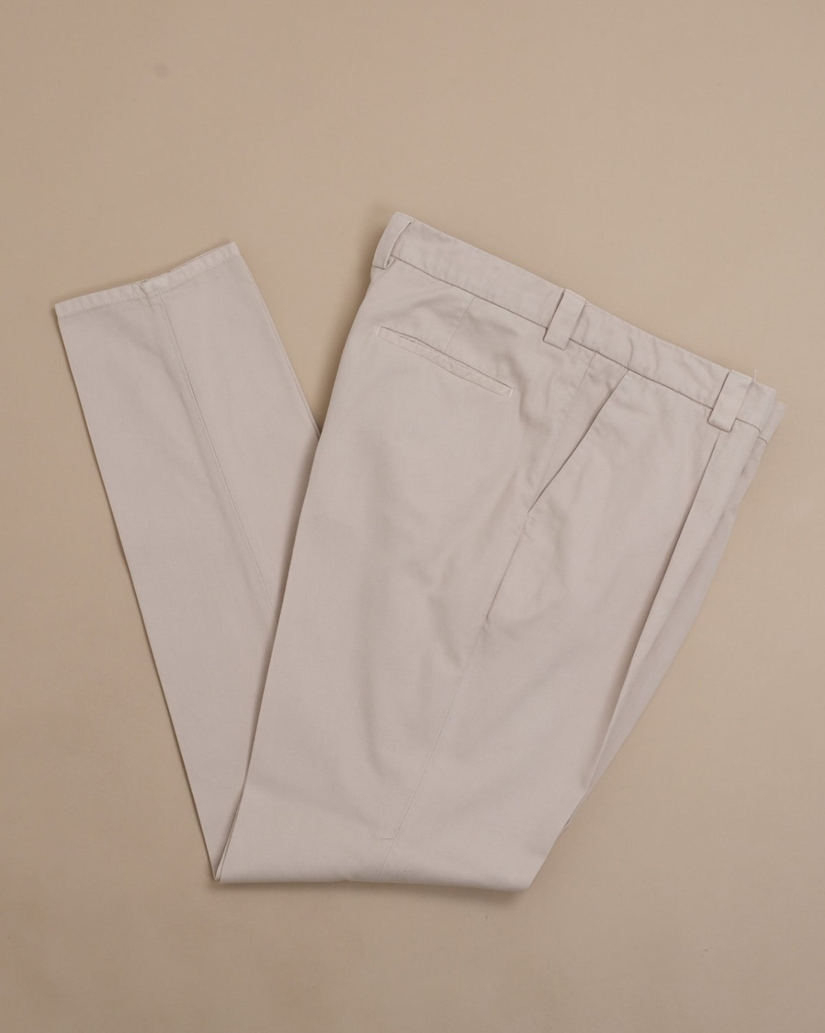 Light Beige Cotton Twill High-Rise Pleated Trousers