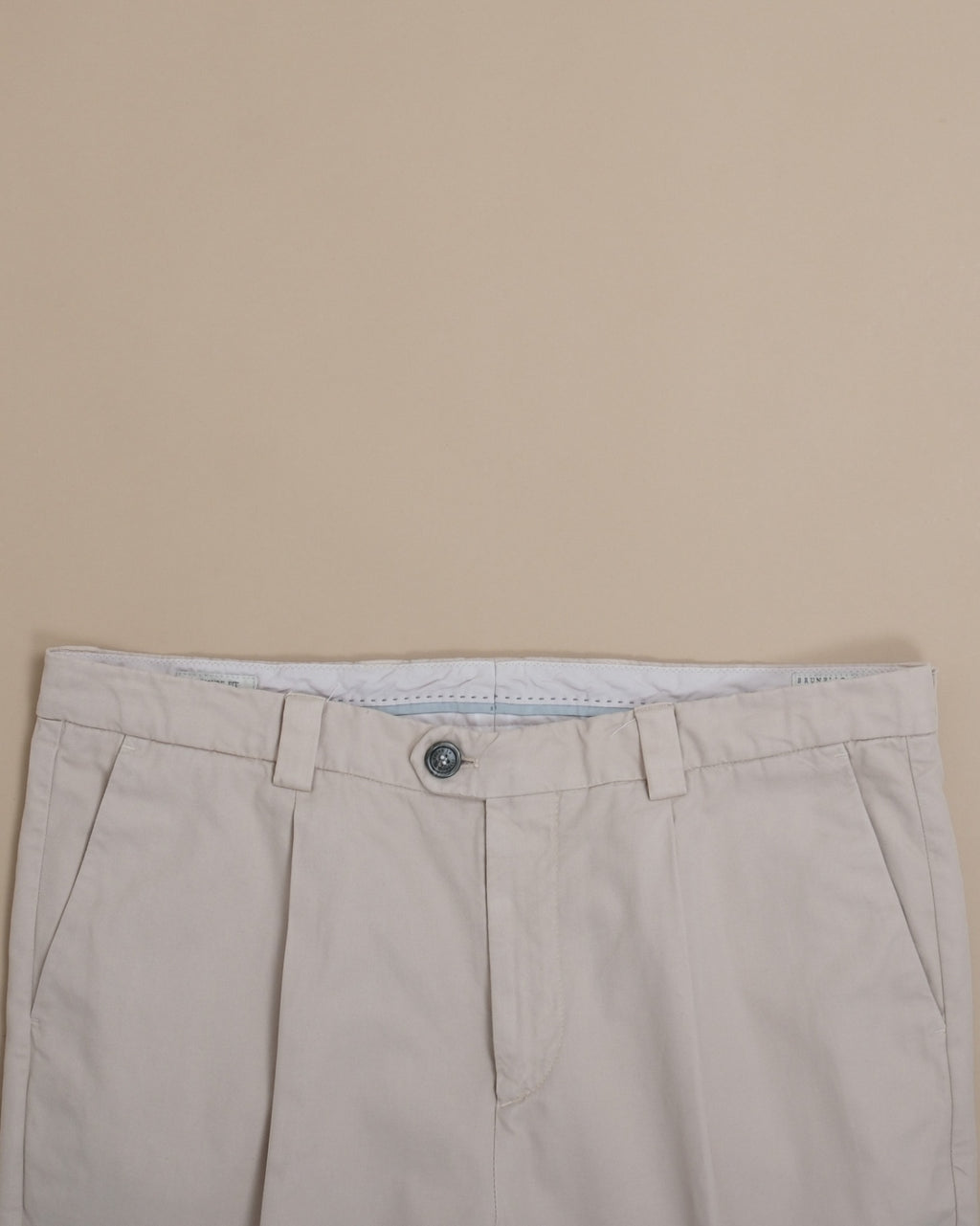 Light Beige Cotton Twill High-Rise Pleated Trousers