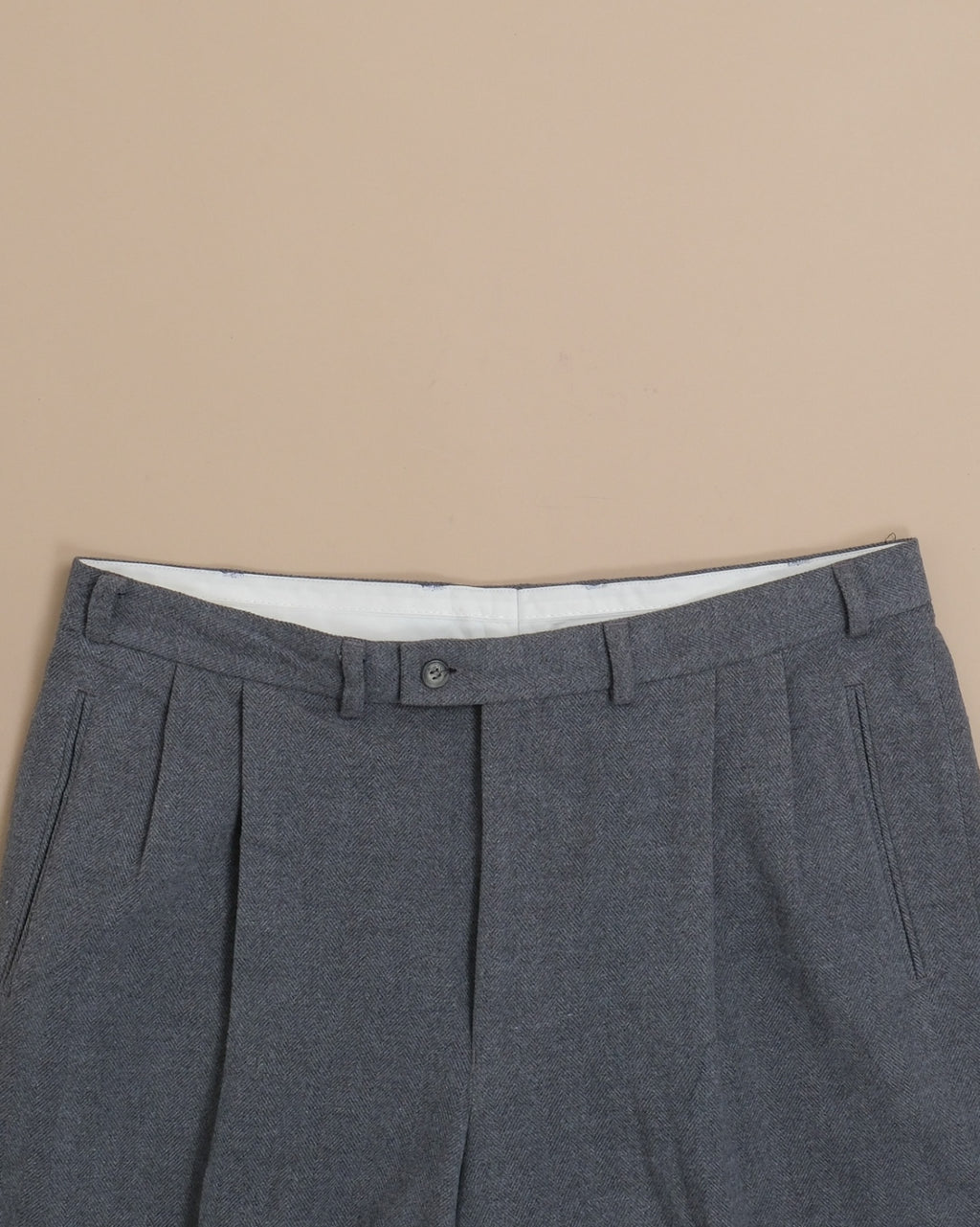 Mid Grey Herringbone High-Rise Pleated Trousers