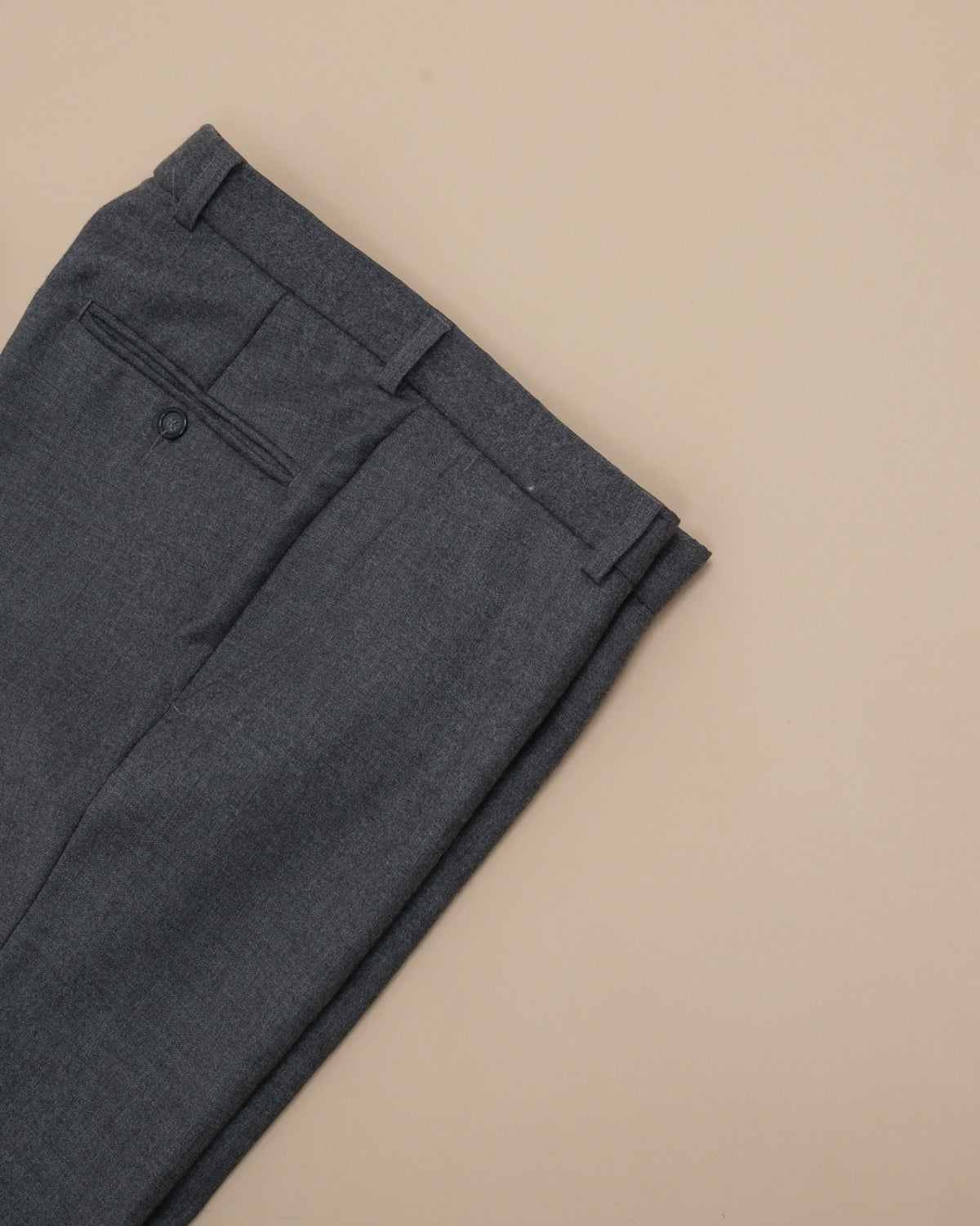 Dark Grey Mid-Rise Woollen Flannel Trousers