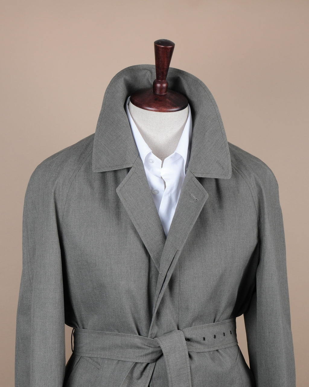 Grey Twill Belted Raglan Coat