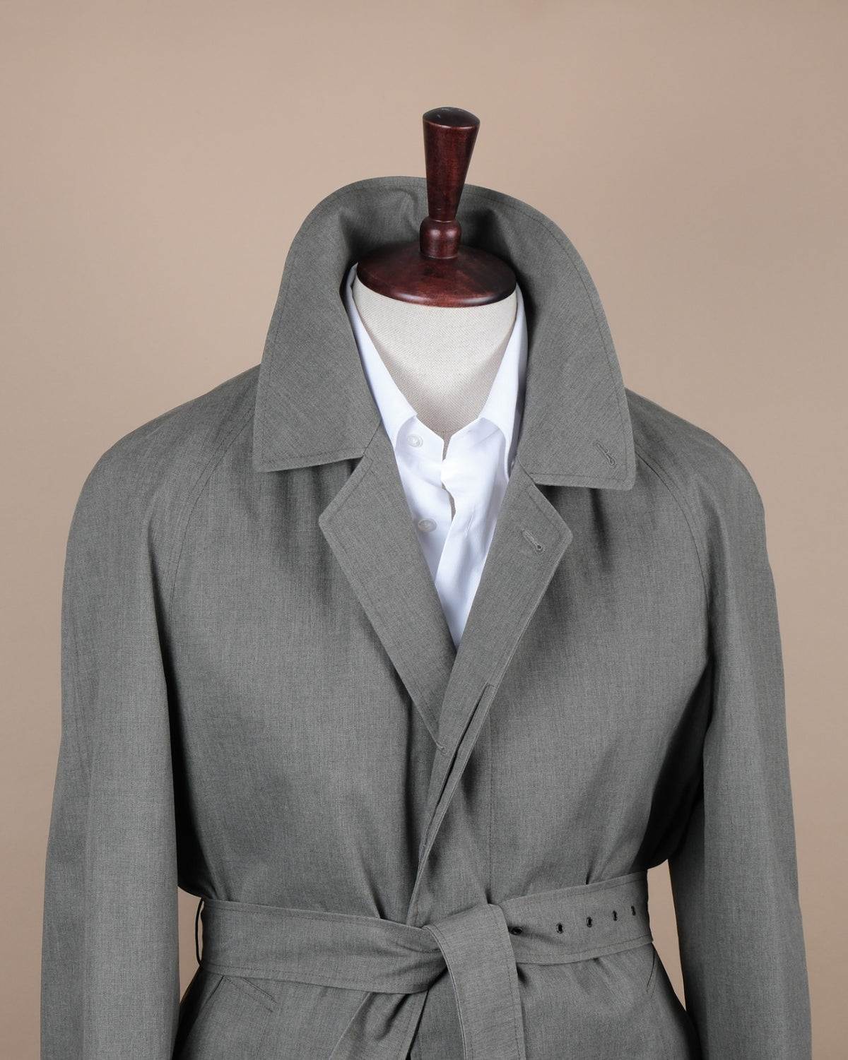 Grey Twill Belted Raglan Coat