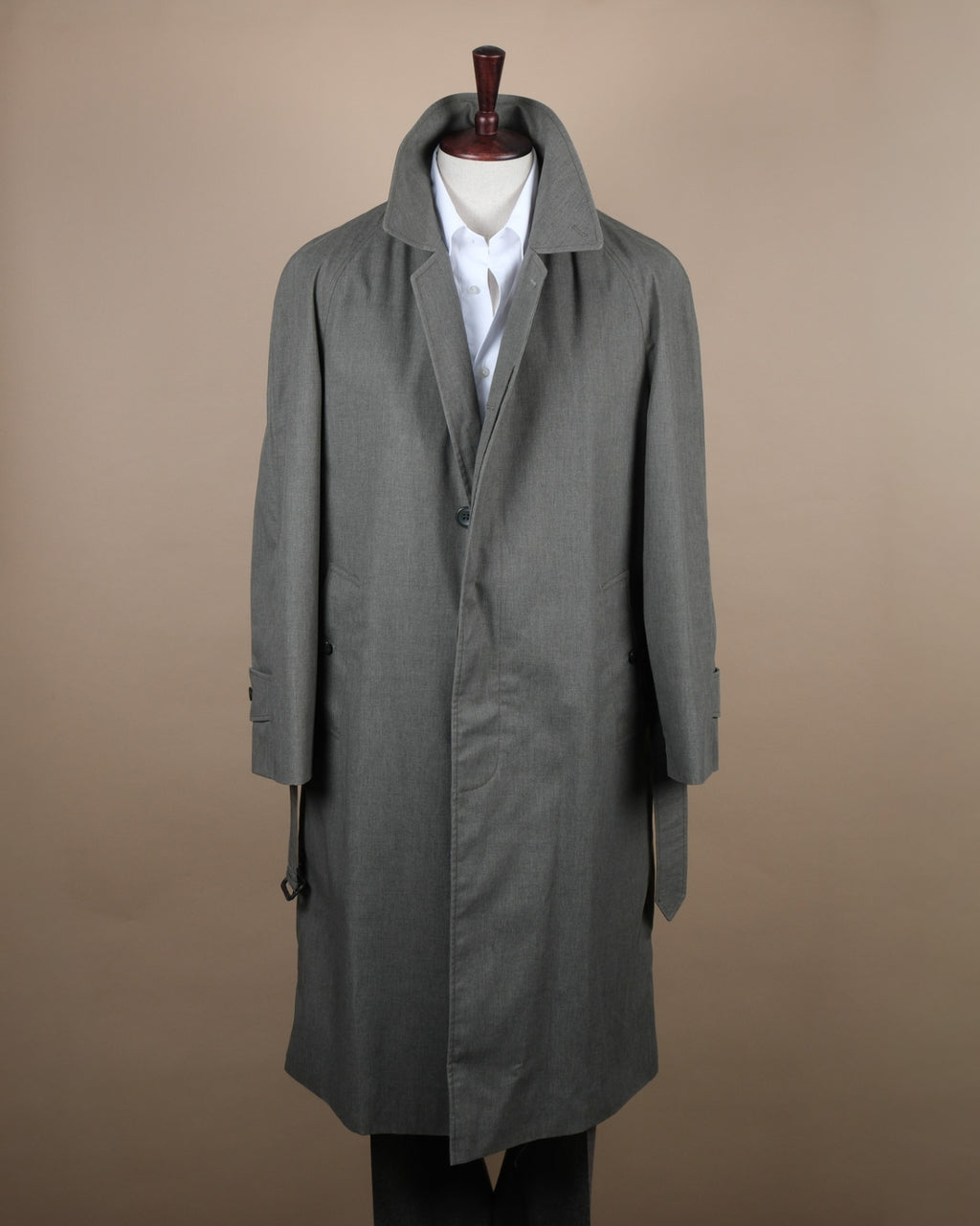 Grey Twill Belted Raglan Coat