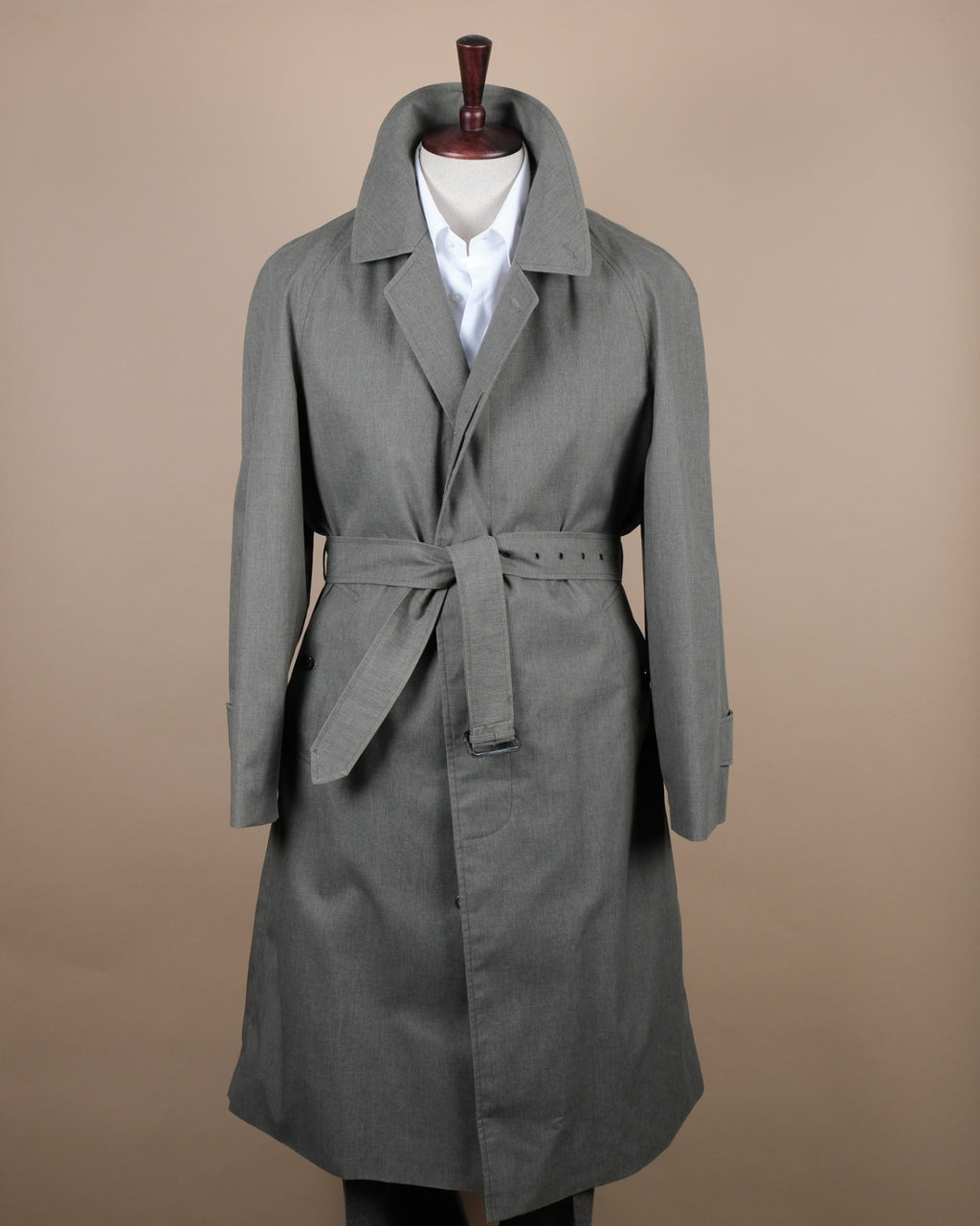 Grey Twill Belted Raglan Coat