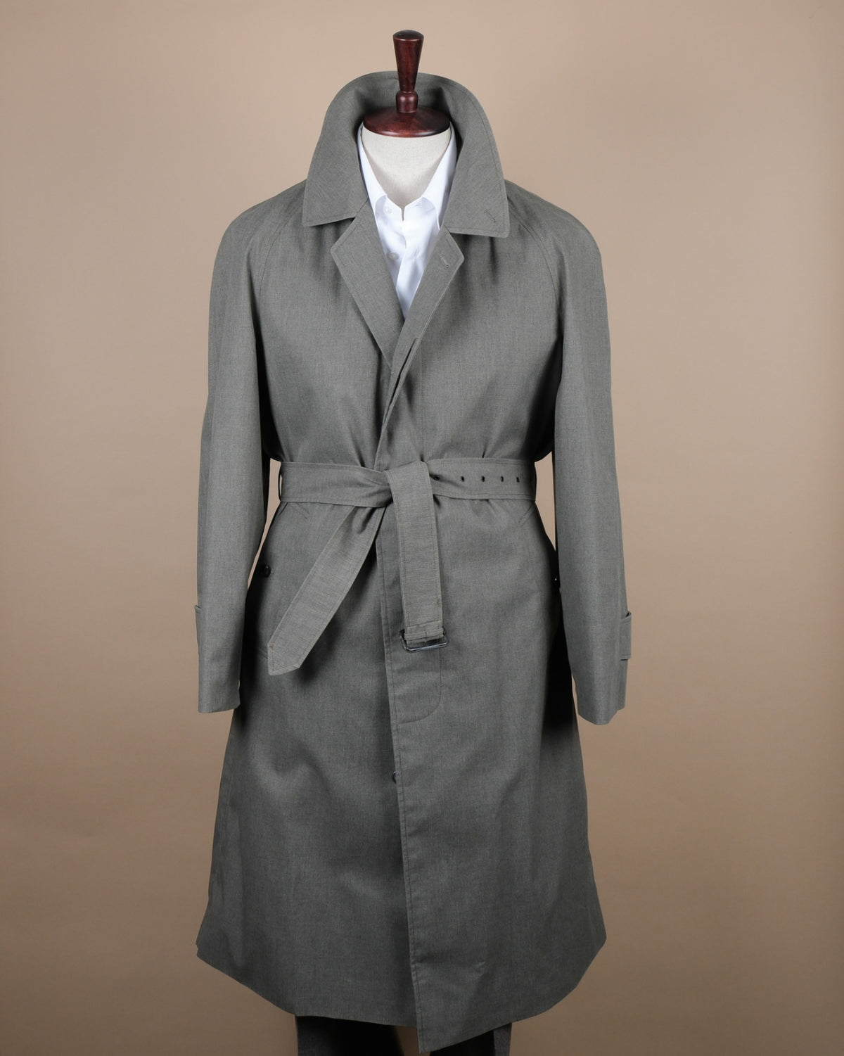 Grey Twill Belted Raglan Coat