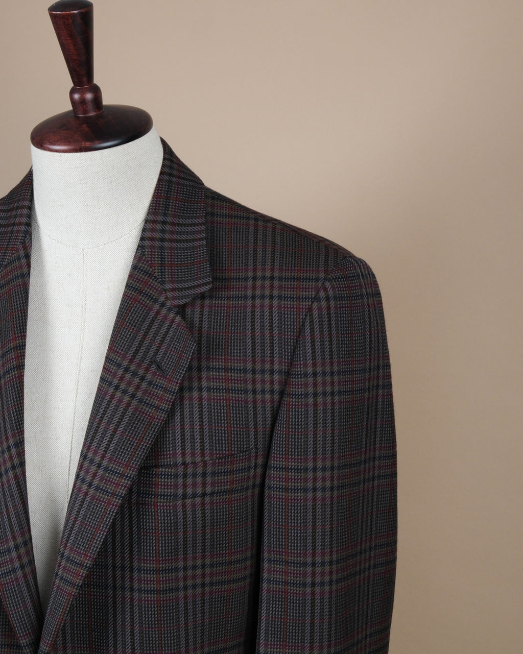 Dark Gray with Burgundy and Navy Plaid Wool Blazer