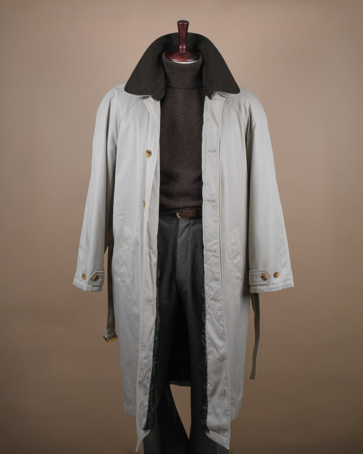 Light Beige Cotton Twill Trench Coat