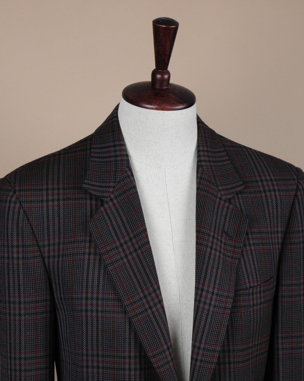 Dark Gray with Burgundy and Navy Plaid Wool Blazer