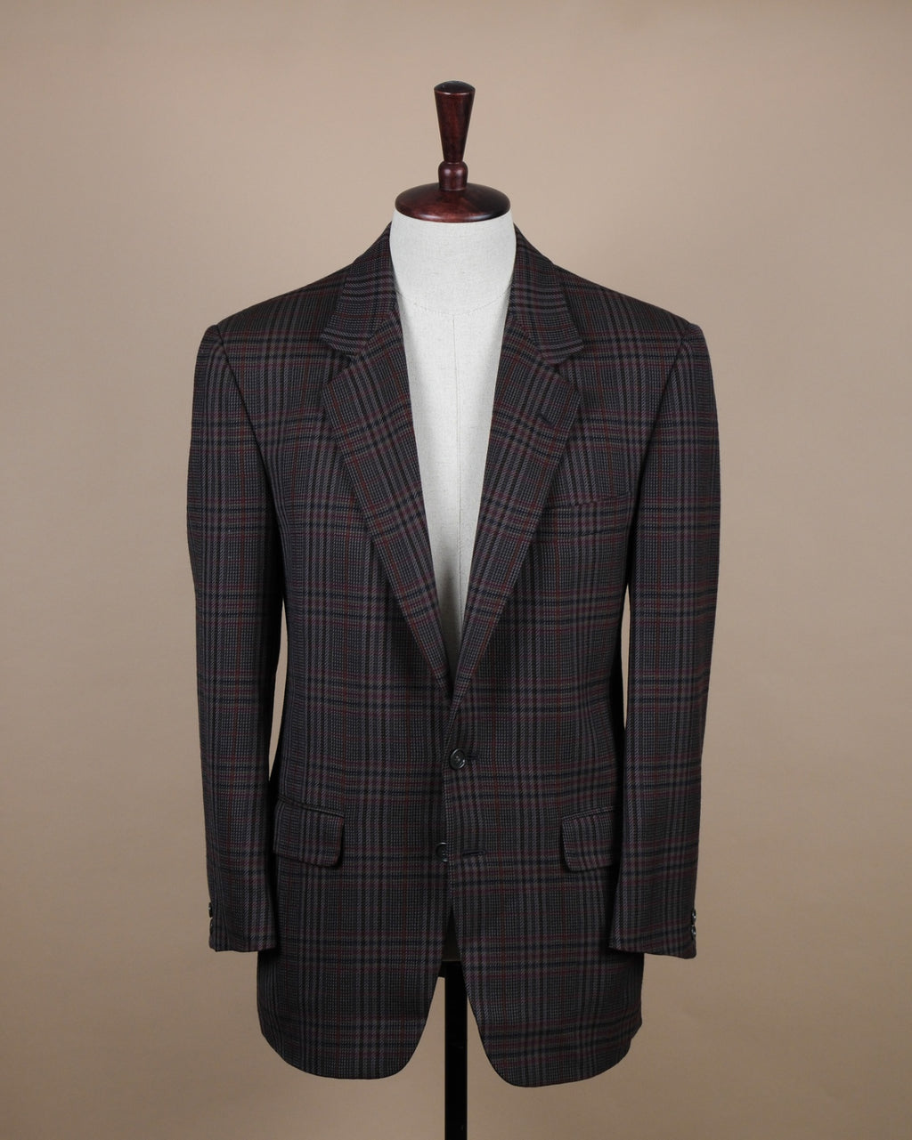 Dark Gray with Burgundy and Navy Plaid Wool Blazer