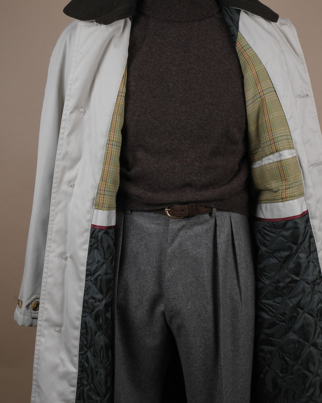 Light Beige Cotton Twill Trench Coat