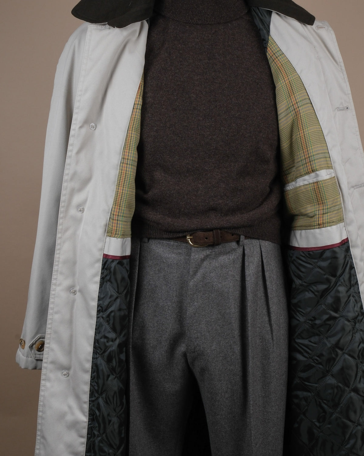 Light Beige Cotton Twill Trench Coat