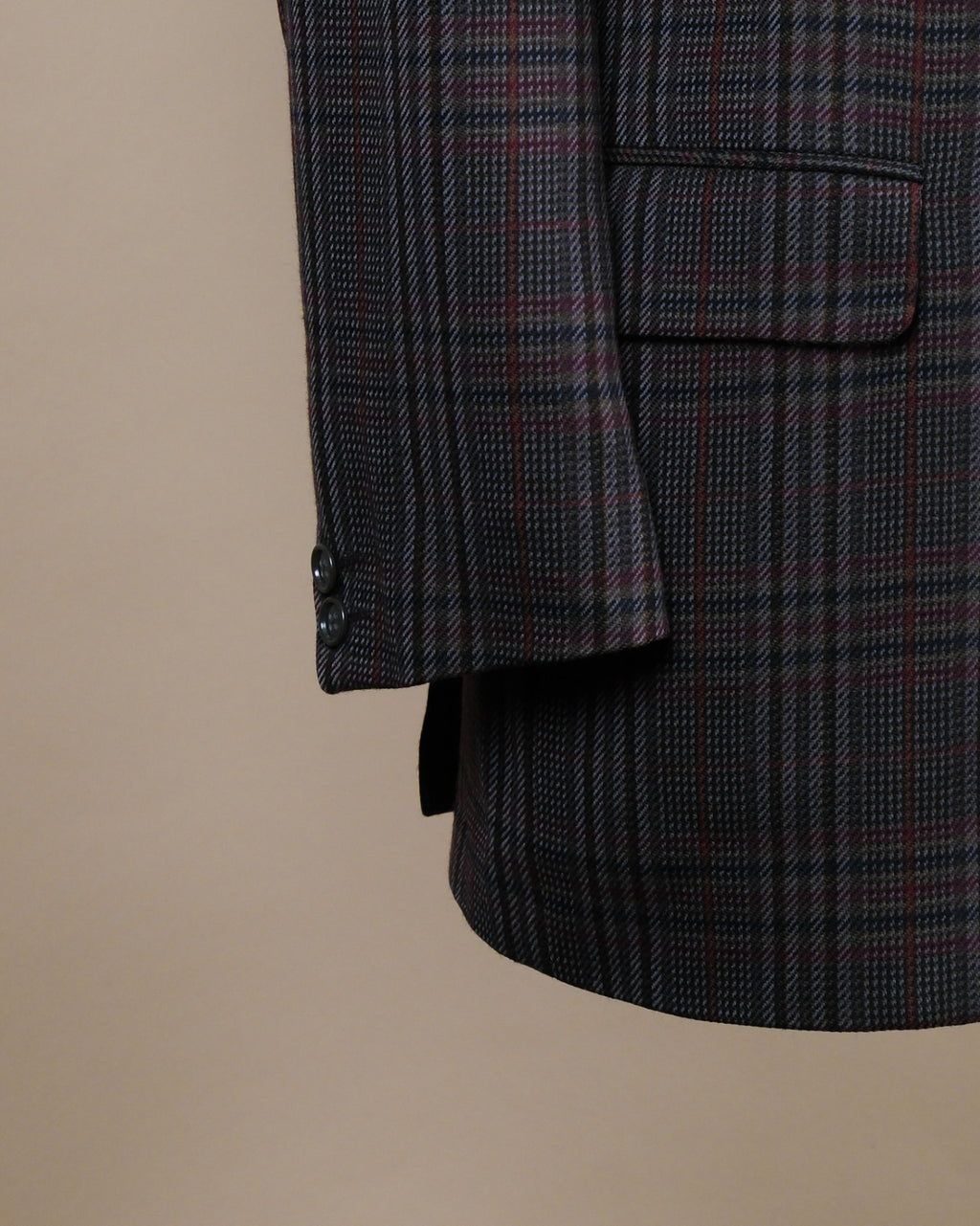 Dark Gray with Burgundy and Navy Plaid Wool Blazer