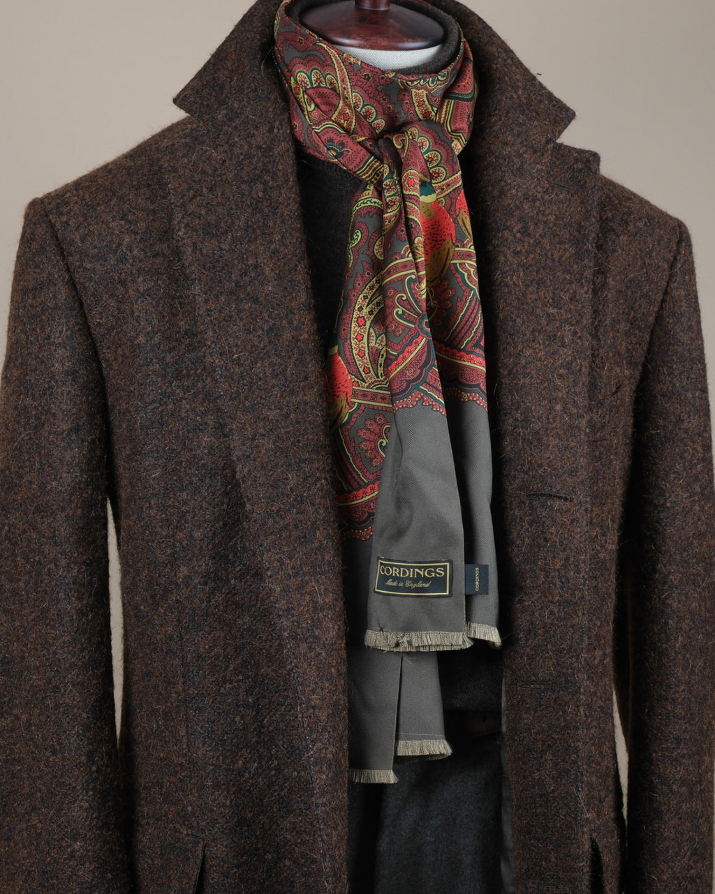Rust/Olive Paisley Tubular Silk Scarf