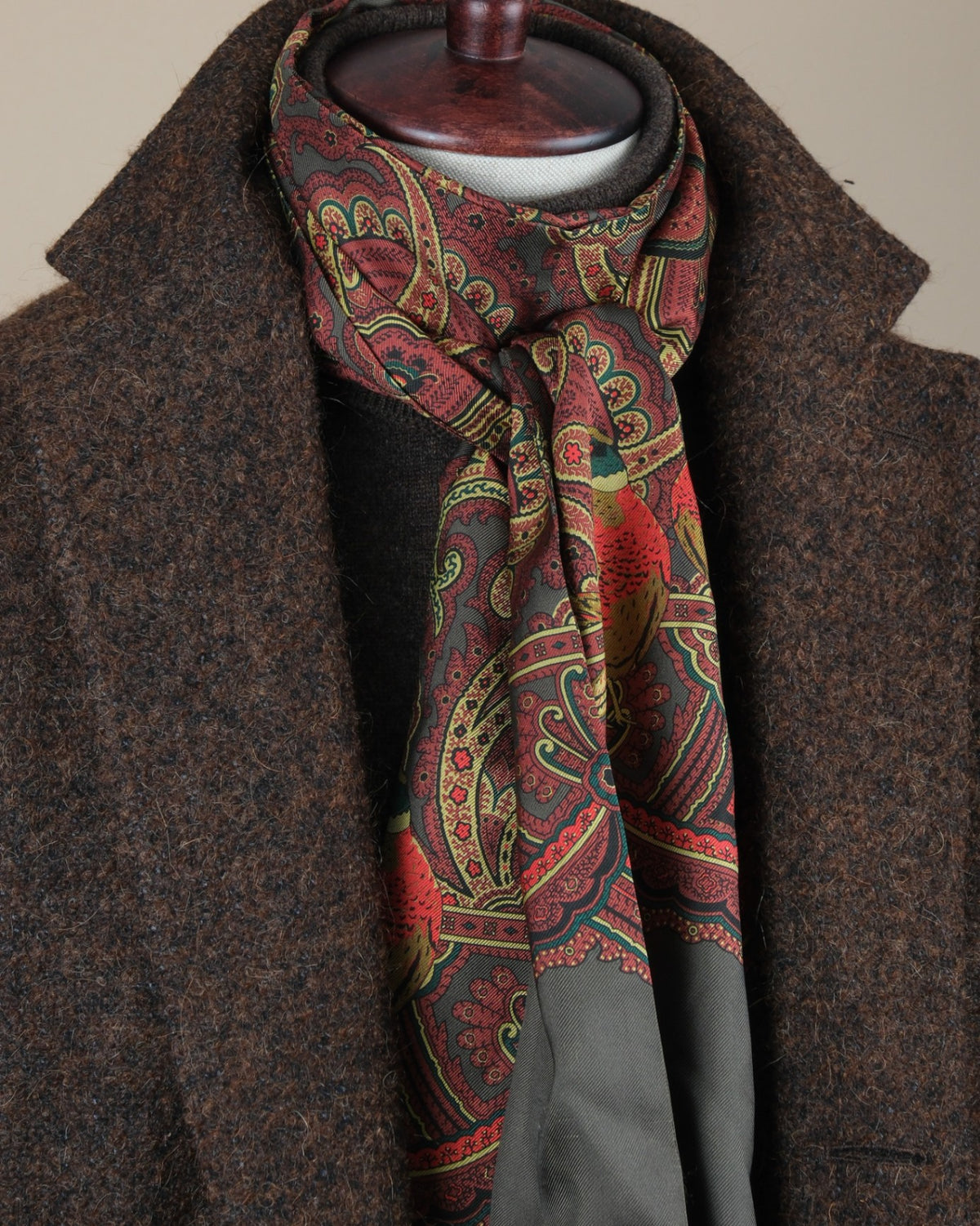 Rust/Olive Paisley Tubular Silk Scarf