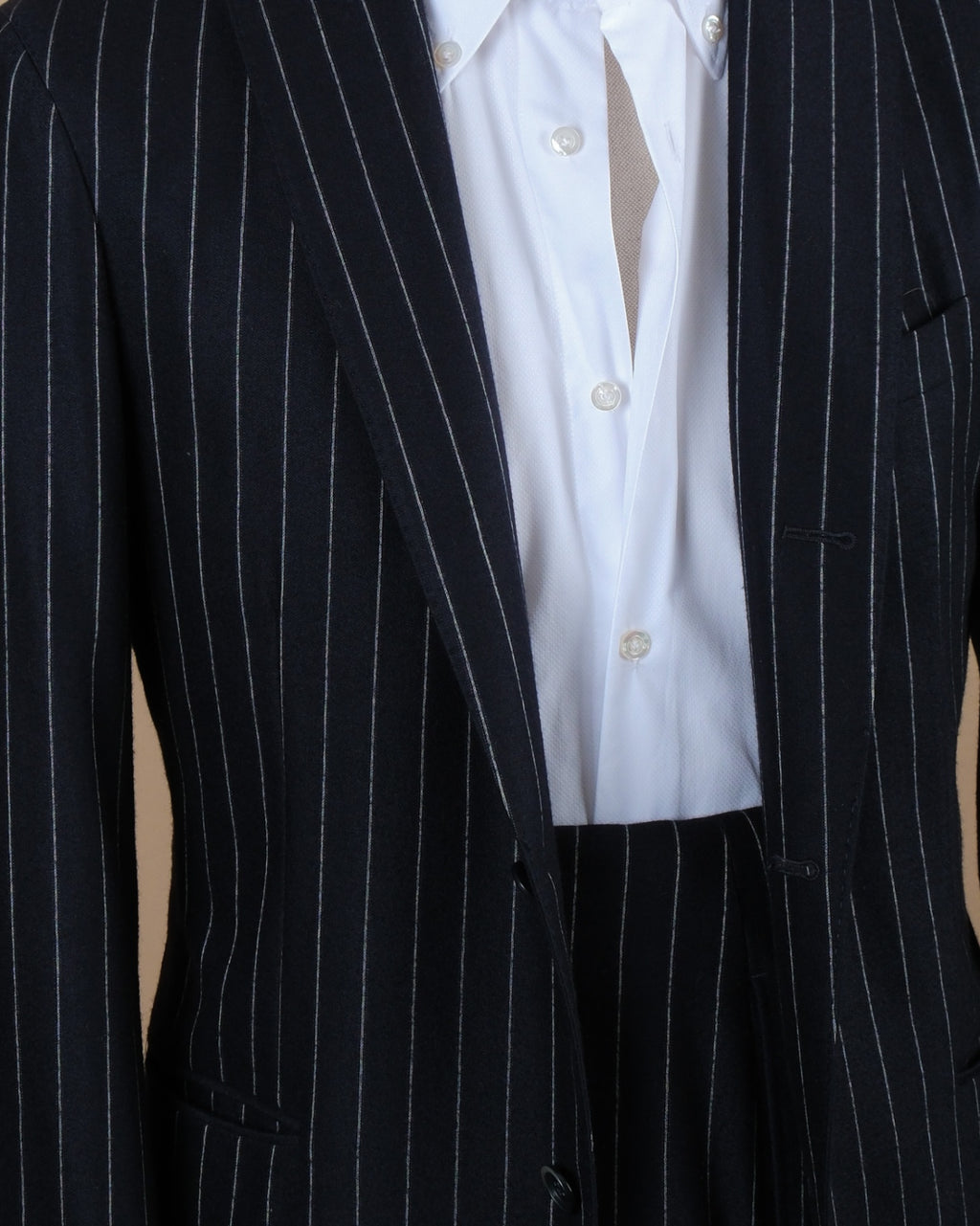 Navy Chalk Stripe Wool/Cashmere Suit