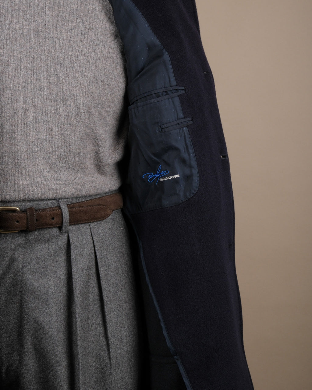 Navy Angora & Virgin Wool Overcoat