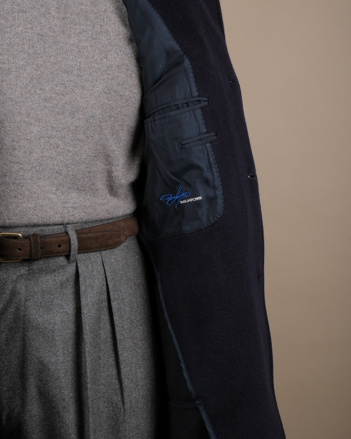 Navy Angora & Virgin Wool Overcoat