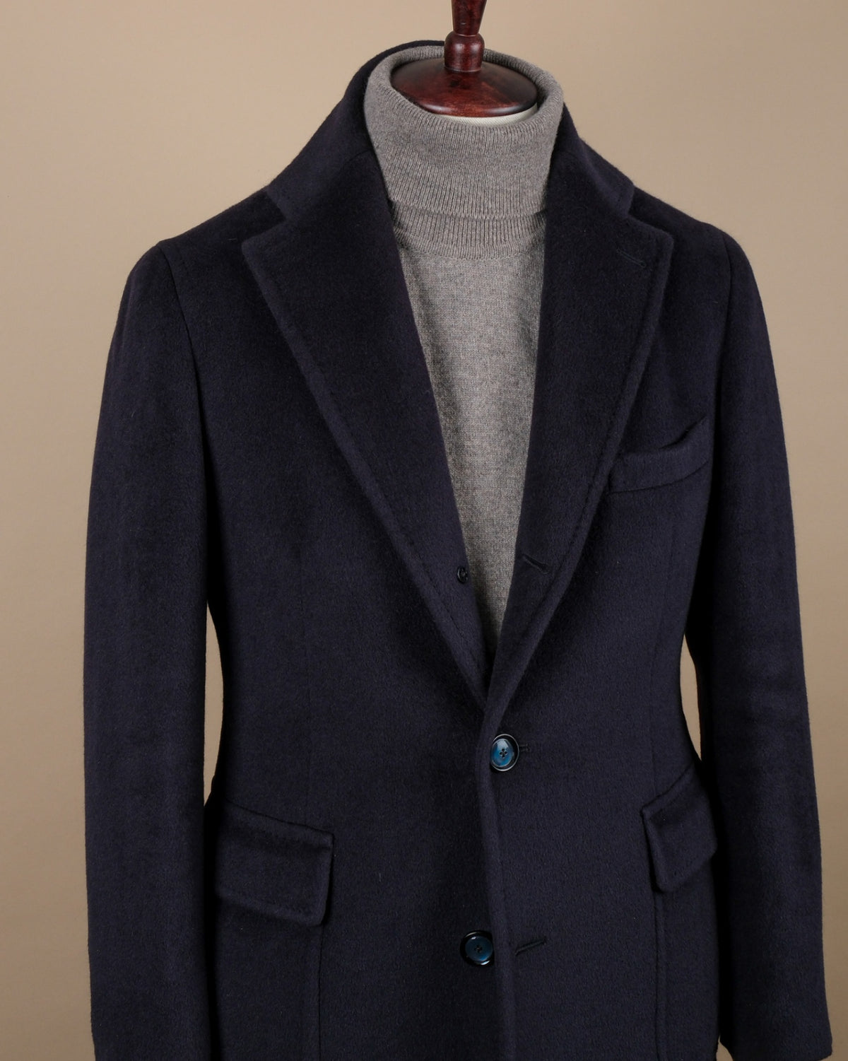 Navy Angora & Virgin Wool Overcoat