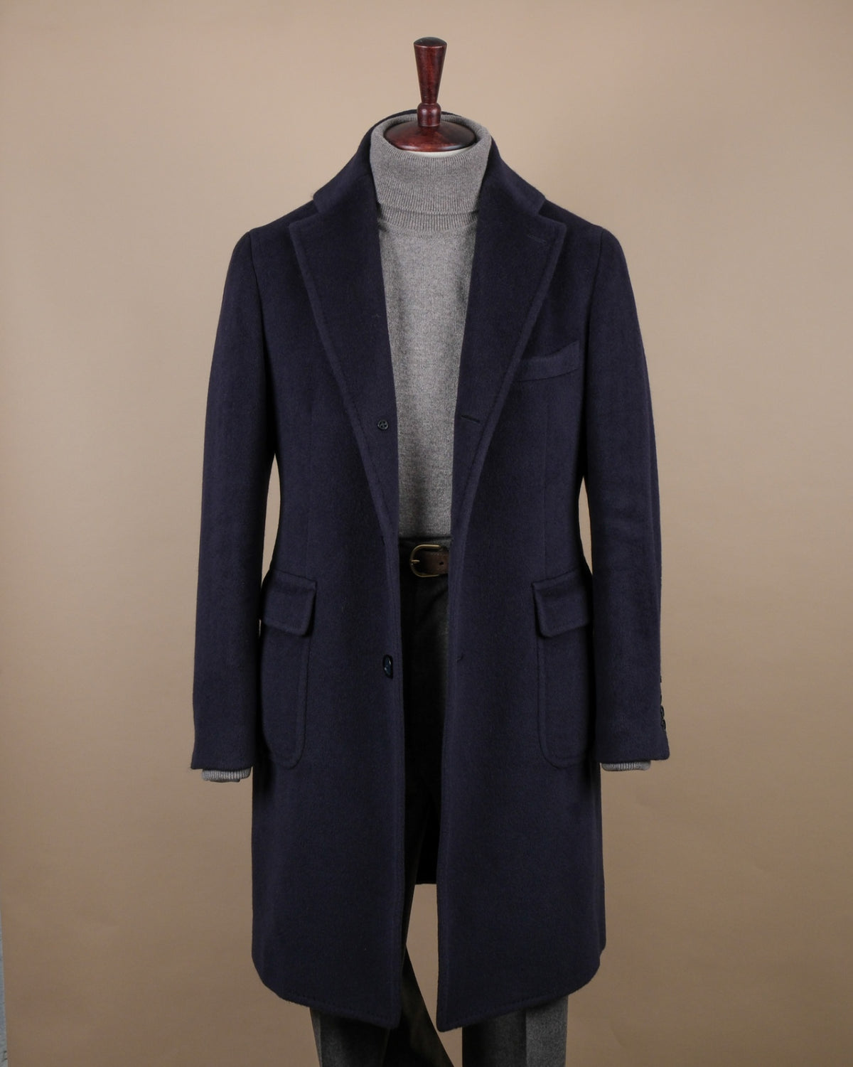 Navy Angora & Virgin Wool Overcoat