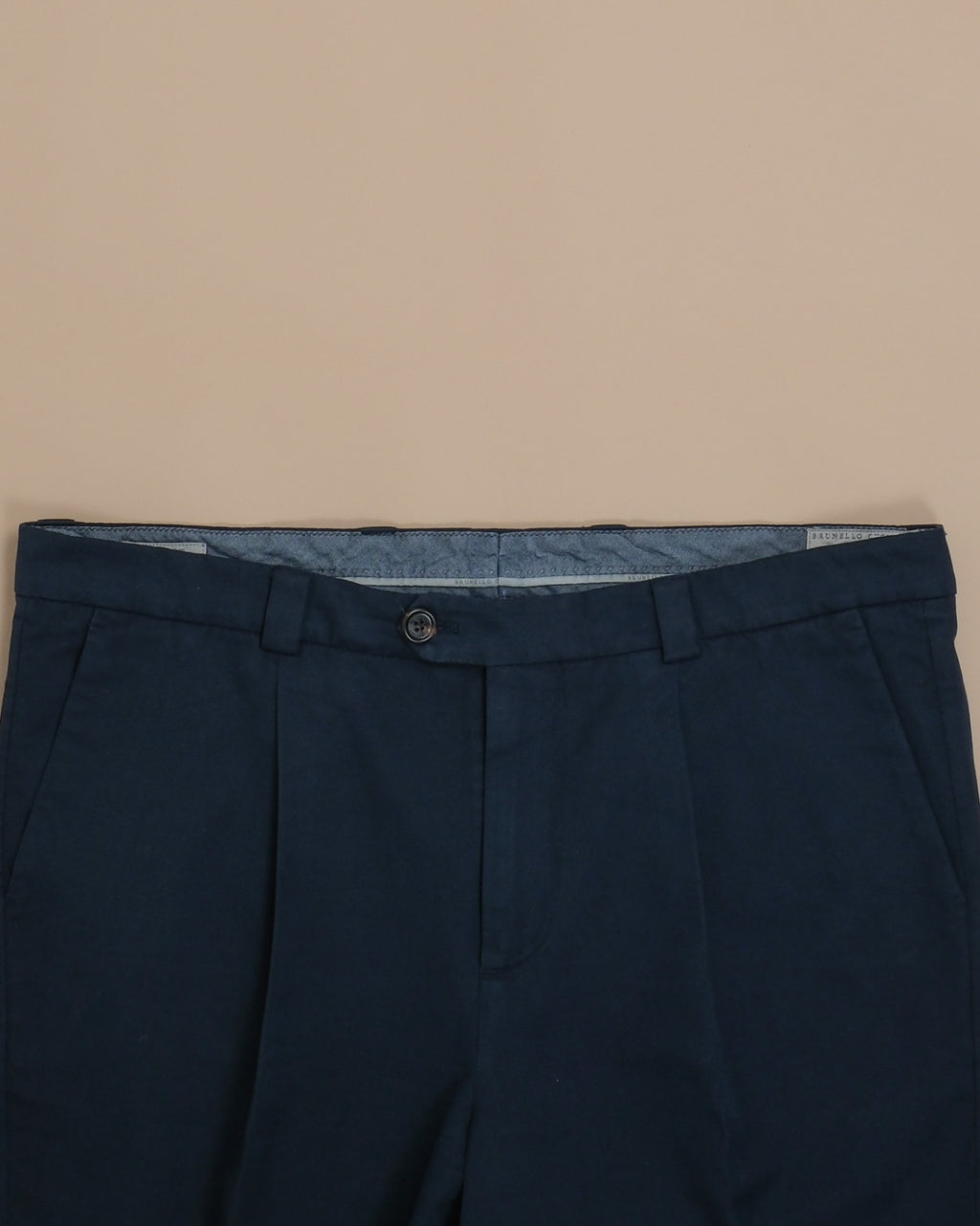 Navy Cotton Twill High-Rise Pleated Trousers
