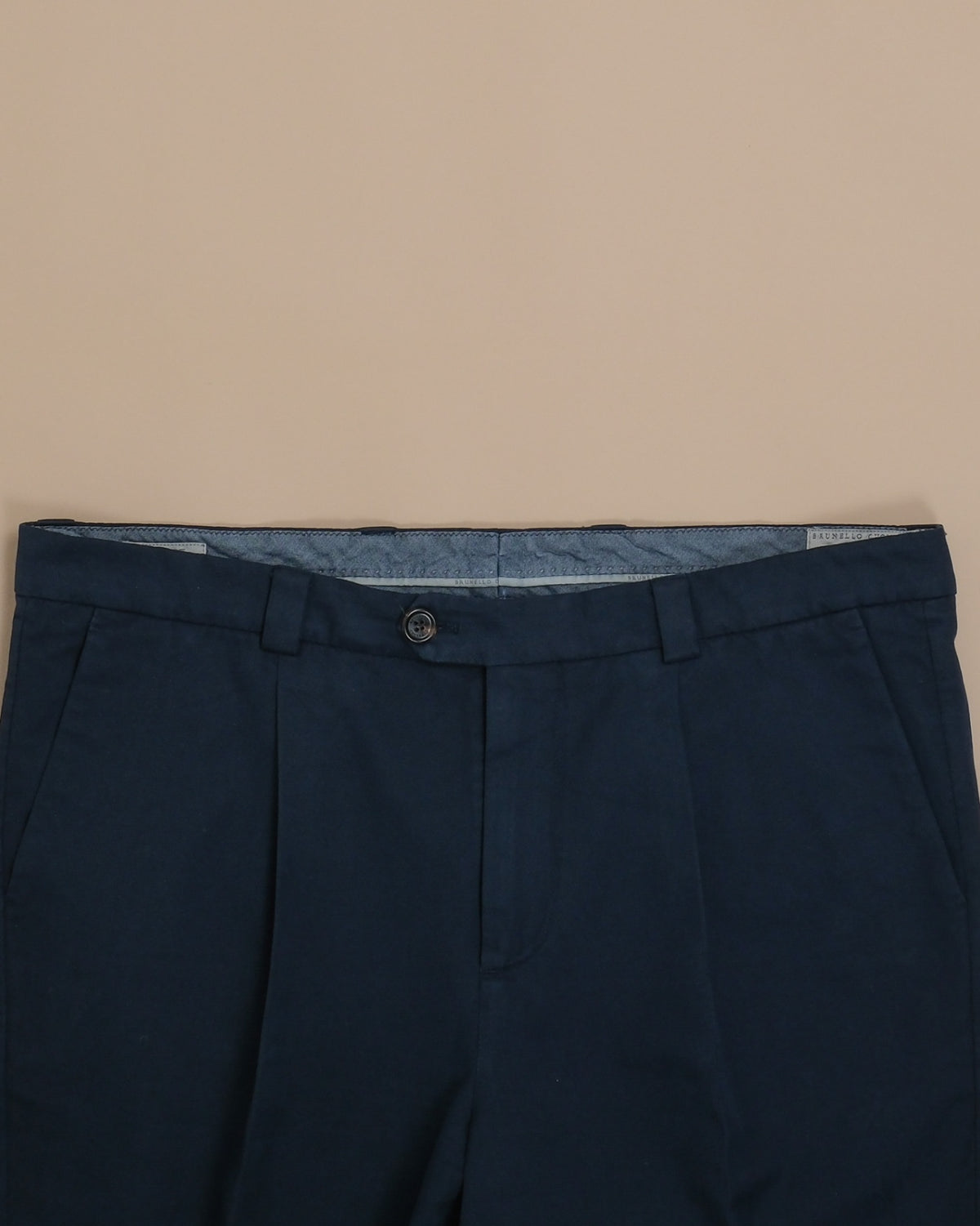 Navy Cotton Twill High-Rise Pleated Trousers