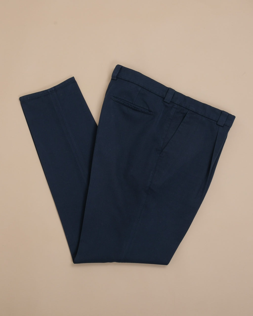 Navy Cotton Twill High-Rise Pleated Trousers
