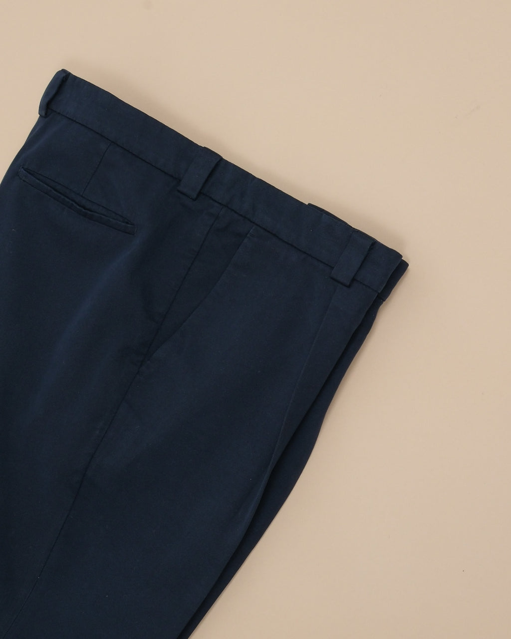 Navy Cotton Twill High-Rise Pleated Trousers